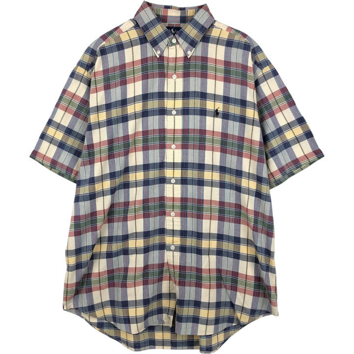 Ralph Lauren BLAKE Madras Check Short Sleeve Button Down Check Shirt Men's L size cotton Beige type Vintage Second Hand