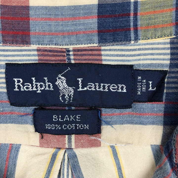 Ralph Lauren BLAKE Madras Check Short Sleeve Button Down Check Shirt Men's L size cotton Beige type Vintage Second Hand