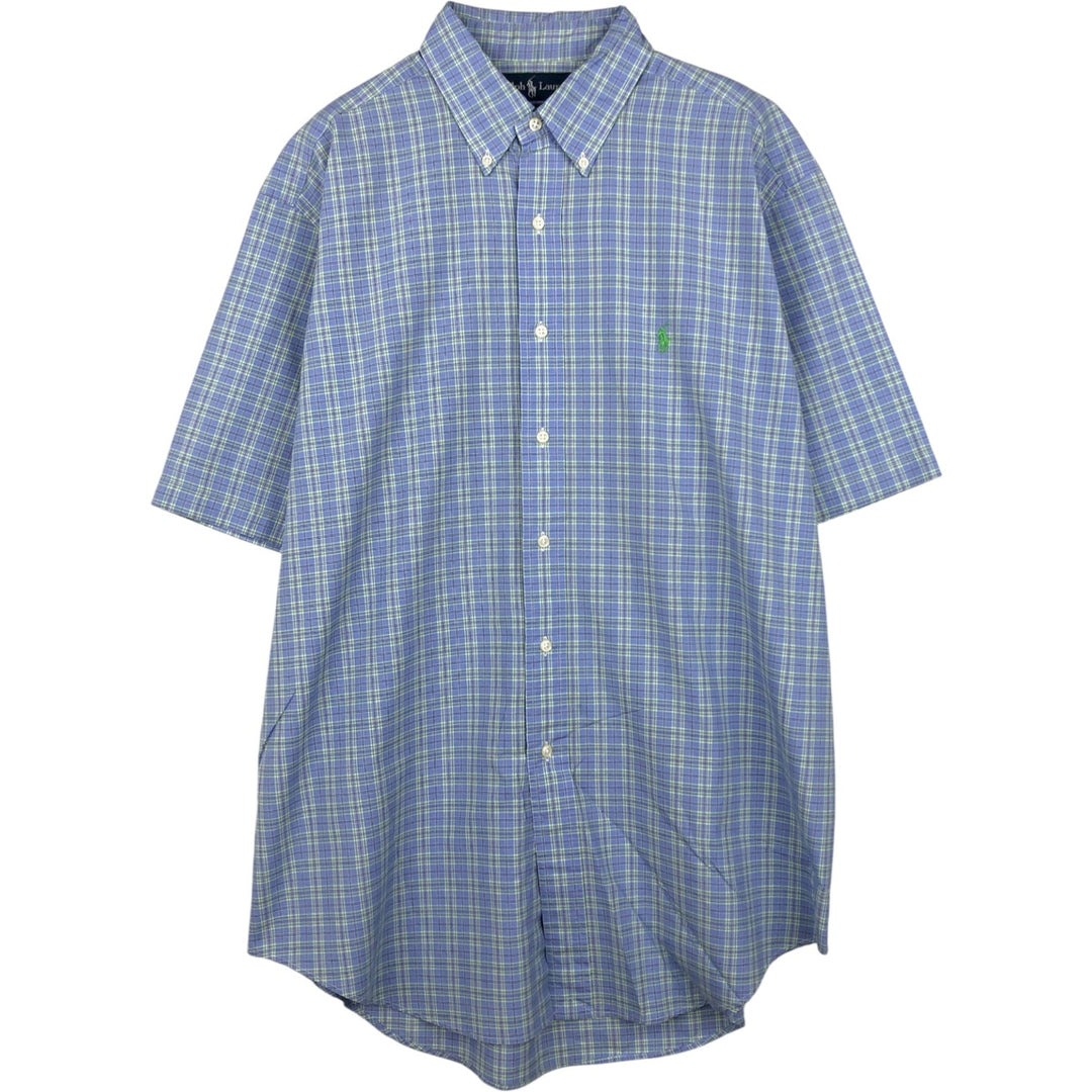 Ralph Lauren Classic Fit Short Sleeve Button Down Check Shirt Men's Size L cotton blue type Vintage Second Hand