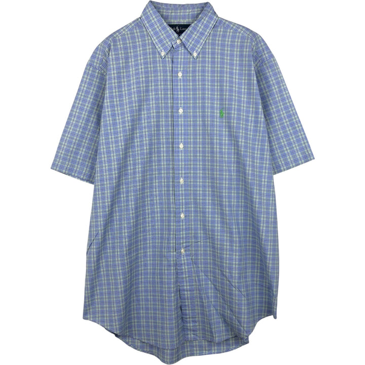 Ralph Lauren Classic Fit Short Sleeve Button Down Check Shirt Men's Size L cotton blue type Vintage Second Hand