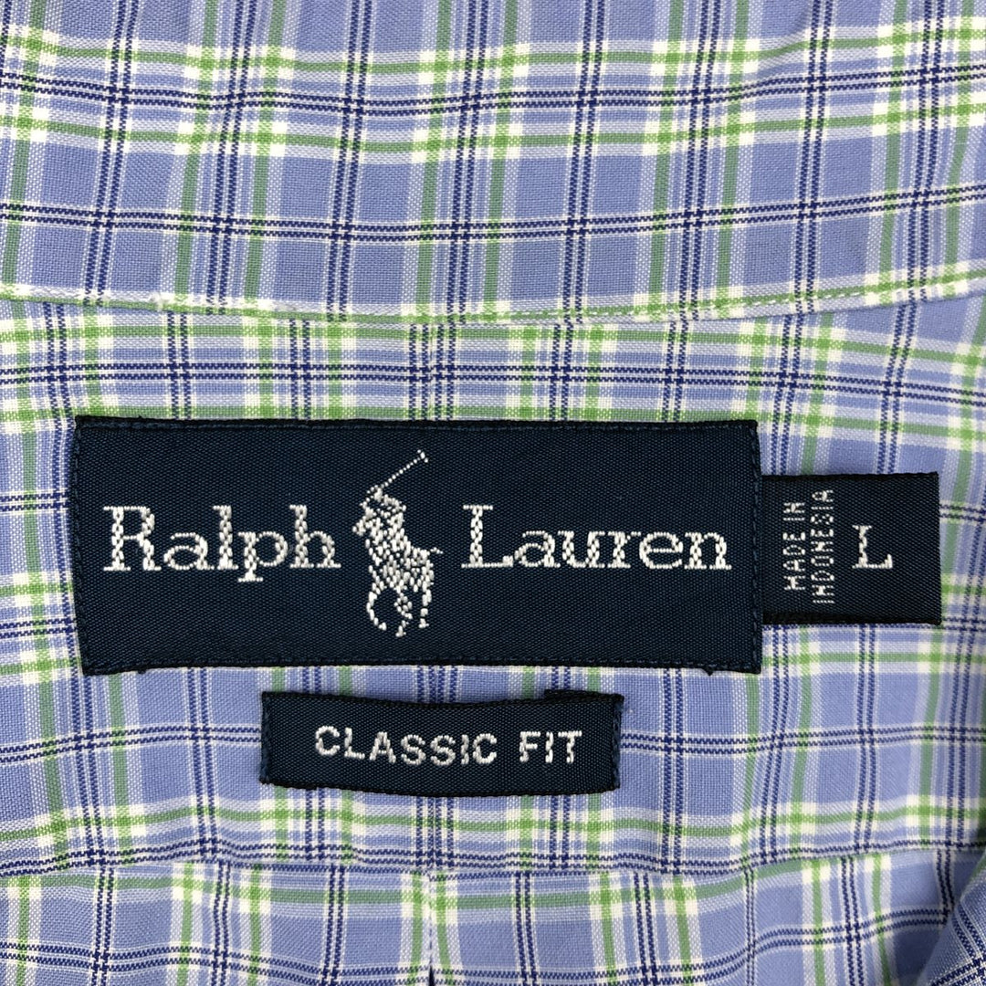 Ralph Lauren Classic Fit Short Sleeve Button Down Check Shirt Men's Size L cotton blue type Vintage Second Hand