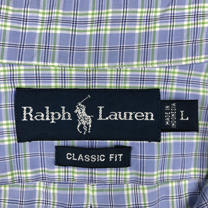 Ralph Lauren Classic Fit Short Sleeve Button Down Check Shirt Men's Size L cotton blue type Vintage Second Hand