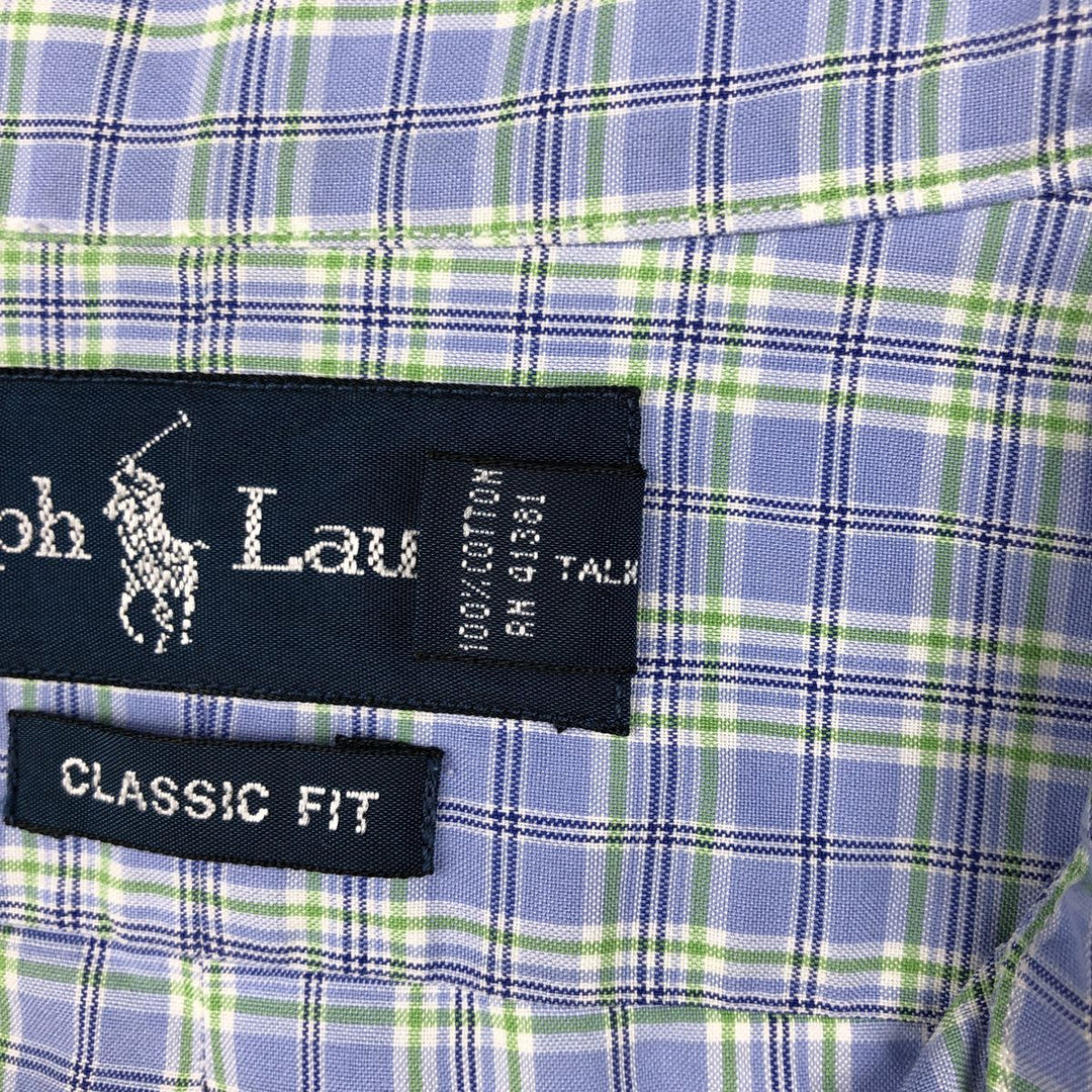 Ralph Lauren Classic Fit Short Sleeve Button Down Check Shirt Men's Size L cotton blue type Vintage Second Hand