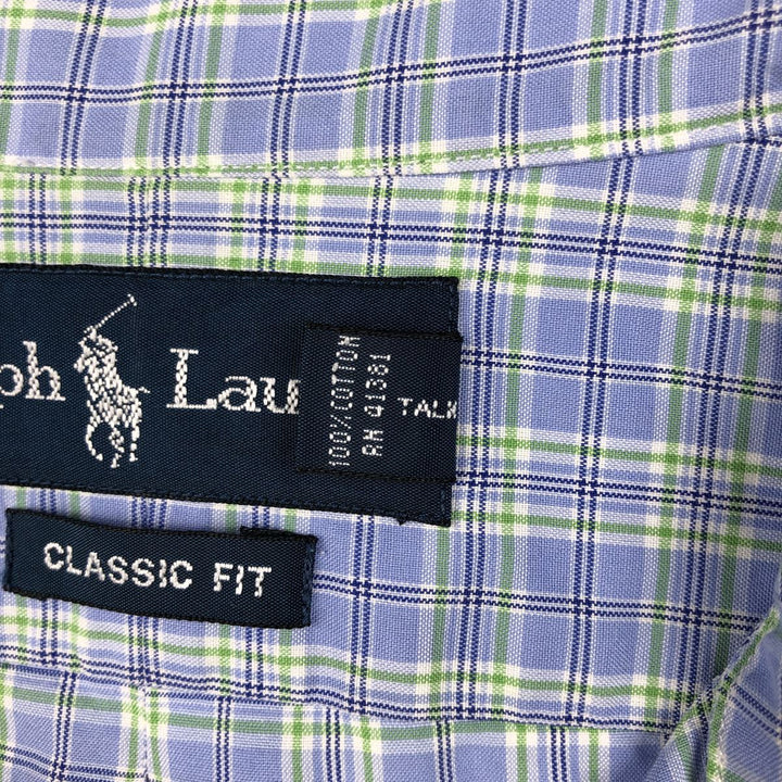 Ralph Lauren Classic Fit Short Sleeve Button Down Check Shirt Men's Size L cotton blue type Vintage Second Hand