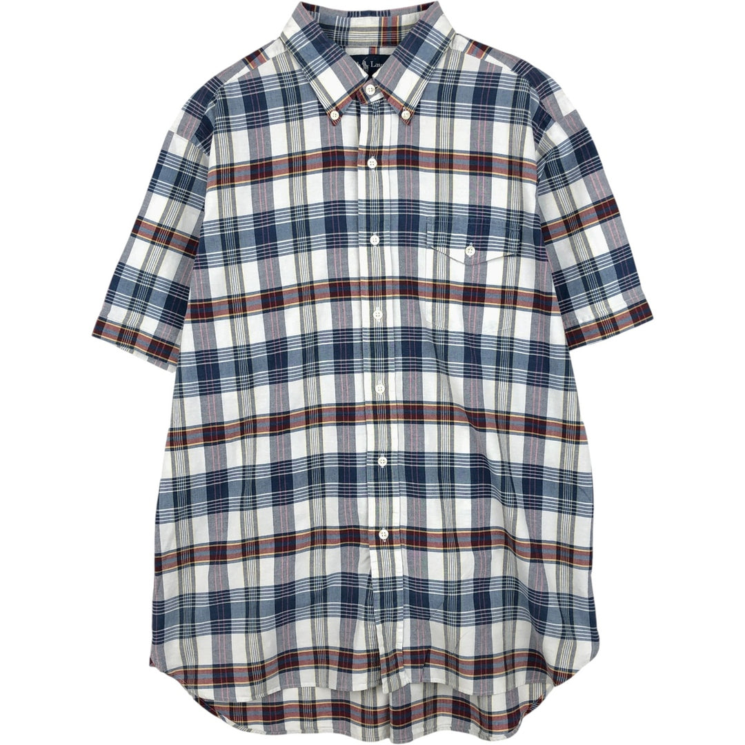 Ralph Lauren short sleeve button down check shirt, men's size L cotton navy blue type Vintage Second Hand