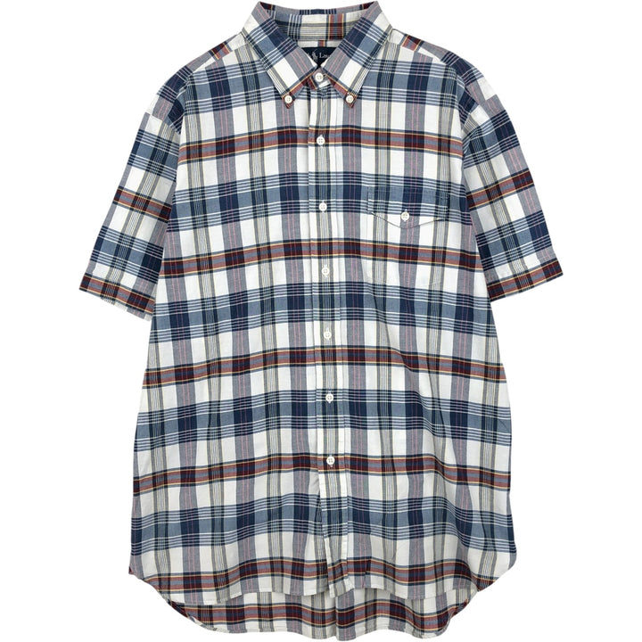 Ralph Lauren short sleeve button down check shirt, men's size L cotton navy blue type Vintage Second Hand