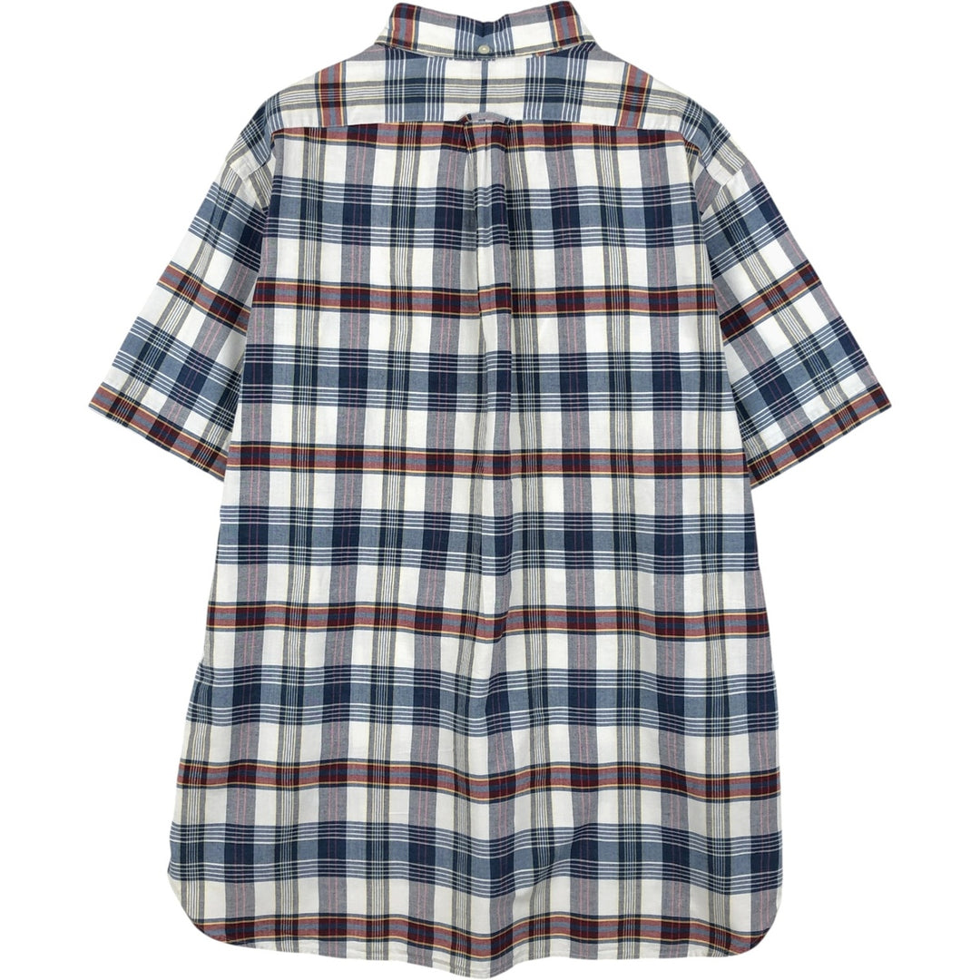 Ralph Lauren short sleeve button down check shirt, men's size L cotton navy blue type Vintage Second Hand
