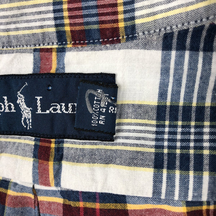 Ralph Lauren short sleeve button down check shirt, men's size L cotton navy blue type Vintage Second Hand