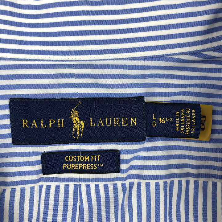 Ralph Lauren CUSTOM FIT Short-Sleeve Button-Down Striped Shirt, Men's Size L (approx.) cotton blue type Vintage Second Hand