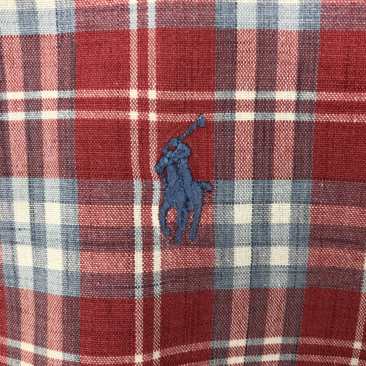 Ralph Lauren BLAKE short sleeve button down check shirt, men's size L cotton red type Vintage Second Hand