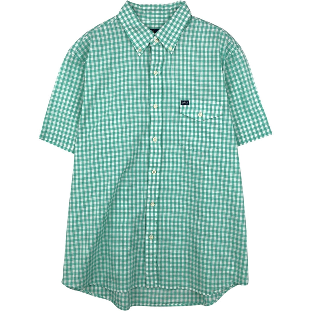 Ralph Lauren Classic Fit Gingham Check Short-Sleeve Button-Down Check Shirt, Men's Size L (approx.) cotton green type Vintage Second Hand