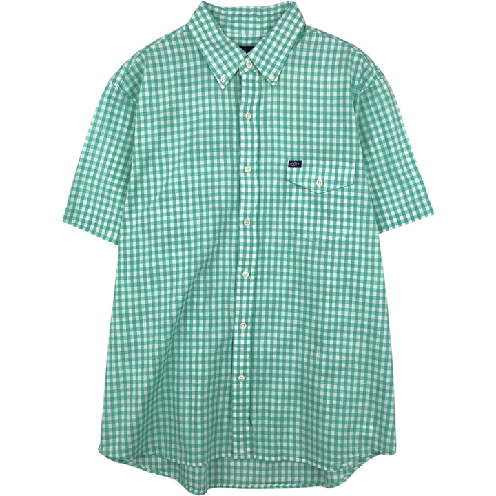 Ralph Lauren Classic Fit Gingham Check Short-Sleeve Button-Down Check Shirt, Men's Size L (approx.) cotton green type Vintage Second Hand
