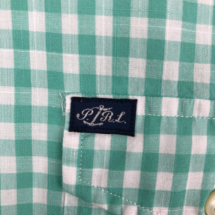 Ralph Lauren Classic Fit Gingham Check Short-Sleeve Button-Down Check Shirt, Men's Size L (approx.) cotton green type Vintage Second Hand