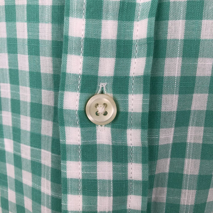 Ralph Lauren Classic Fit Gingham Check Short-Sleeve Button-Down Check Shirt, Men's Size L (approx.) cotton green type Vintage Second Hand