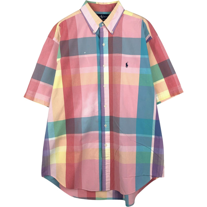 Ralph Lauren BLAIRE short sleeve button down check shirt, men's size L cotton pink type Vintage Second Hand
