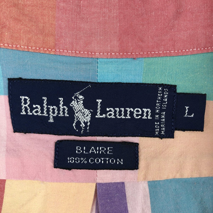Ralph Lauren BLAIRE short sleeve button down check shirt, men's size L cotton pink type Vintage Second Hand