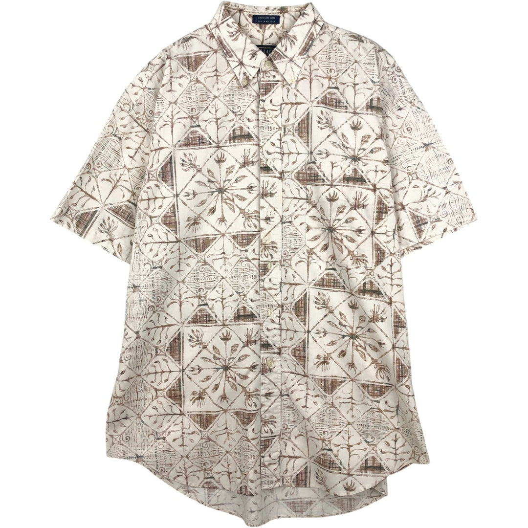 80'S Ralph Lauren CHAPS all-over print short sleeve button-down shirt, men's size L, vintage cotton white type Vintage Second Hand