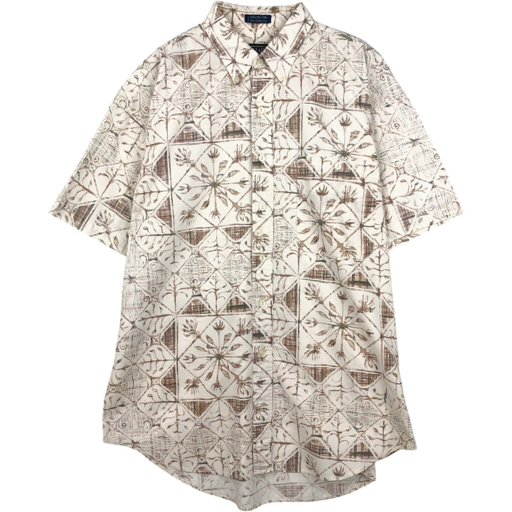 80'S Ralph Lauren CHAPS all-over print short sleeve button-down shirt, men's size L, vintage cotton white type Vintage Second Hand