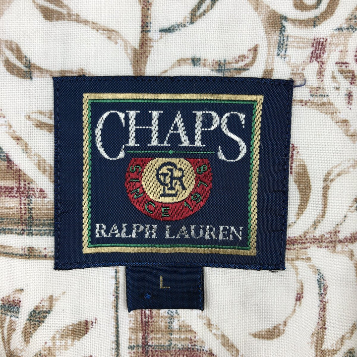 80'S Ralph Lauren CHAPS all-over print short sleeve button-down shirt, men's size L, vintage cotton white type Vintage Second Hand