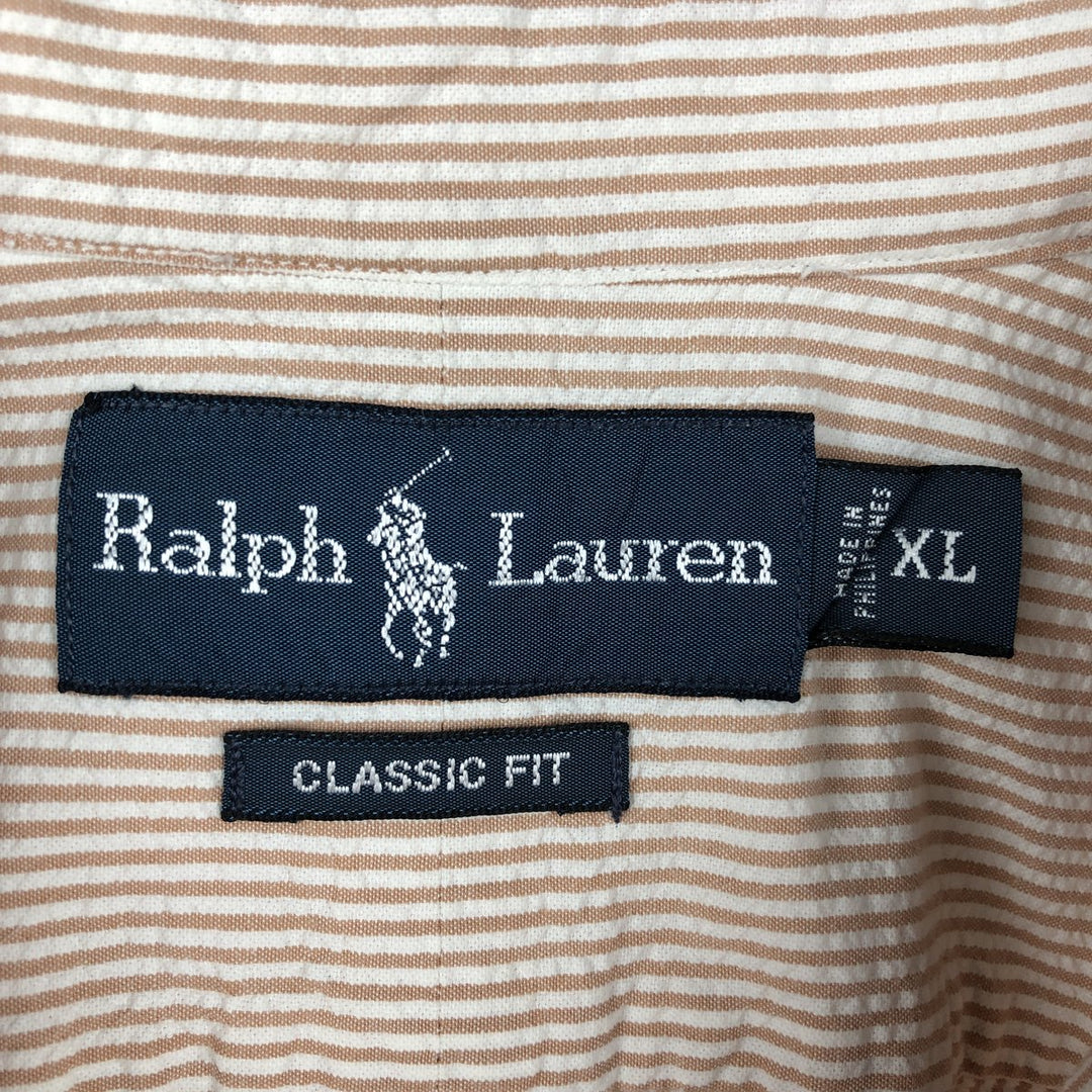 Ralph Lauren CLASSIC FIT Classic Fit Seersucker Short Sleeve Button Down Striped Shirt Men's XL cotton cheek Vintage Second Hand