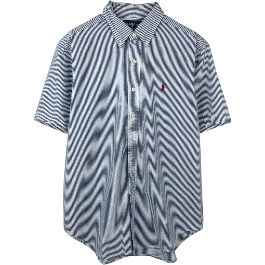 Ralph Lauren CLASSIC FIT Classic Fit Seersucker Short Sleeve Button Down Striped Shirt Men's L cotton blue type Vintage Second Hand