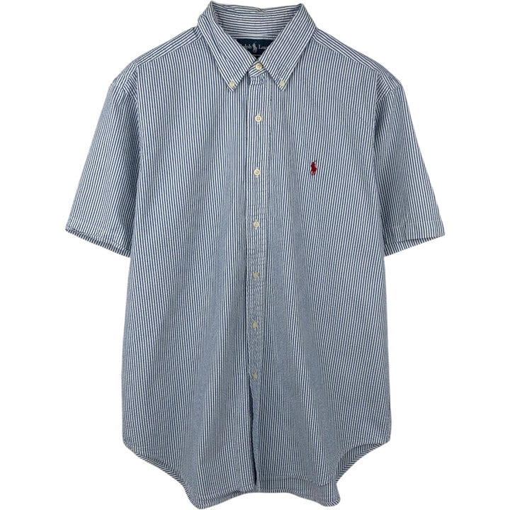 Ralph Lauren CLASSIC FIT Classic Fit Seersucker Short Sleeve Button Down Striped Shirt Men's L cotton blue type Vintage Second Hand