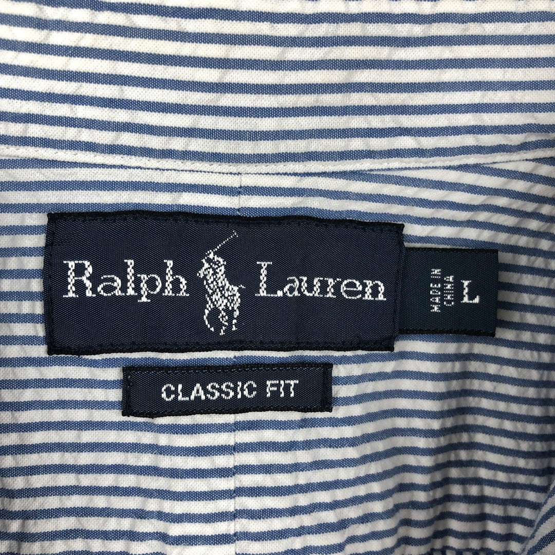 Ralph Lauren CLASSIC FIT Classic Fit Seersucker Short Sleeve Button Down Striped Shirt Men's L cotton blue type Vintage Second Hand
