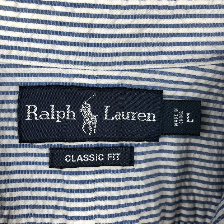 Ralph Lauren CLASSIC FIT Classic Fit Seersucker Short Sleeve Button Down Striped Shirt Men's L cotton blue type Vintage Second Hand