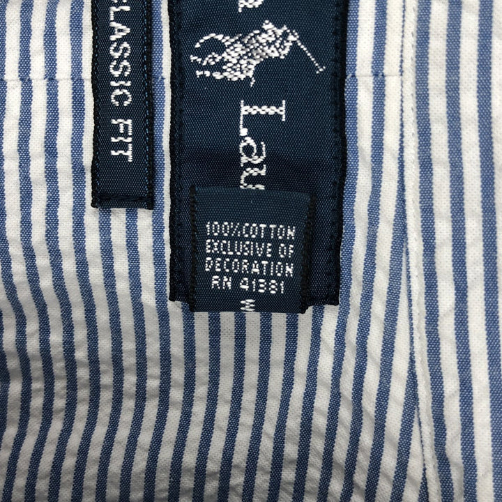 Ralph Lauren CLASSIC FIT Classic Fit Seersucker Short Sleeve Button Down Striped Shirt Men's L cotton blue type Vintage Second Hand