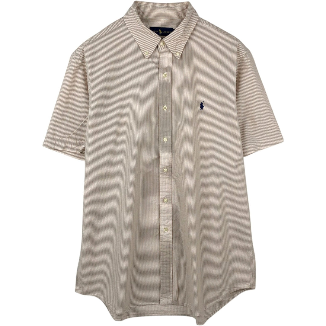 Ralph Lauren Seersucker Short Sleeve Button-Down Striped Shirt Men's XL cotton Beige type Vintage Second Hand