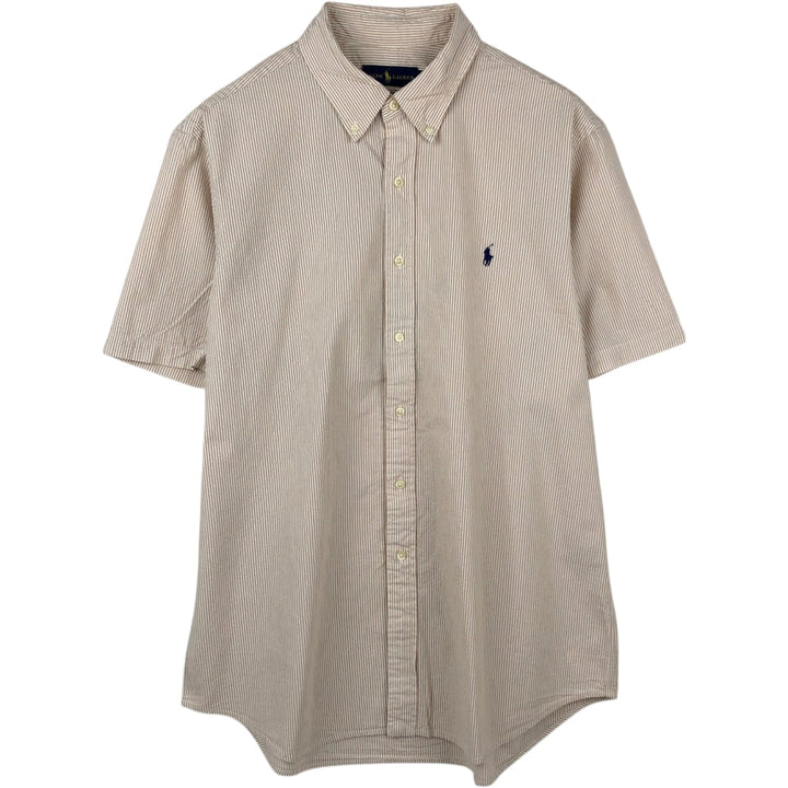 Ralph Lauren Seersucker Short Sleeve Button-Down Striped Shirt Men's XL cotton Beige type Vintage Second Hand
