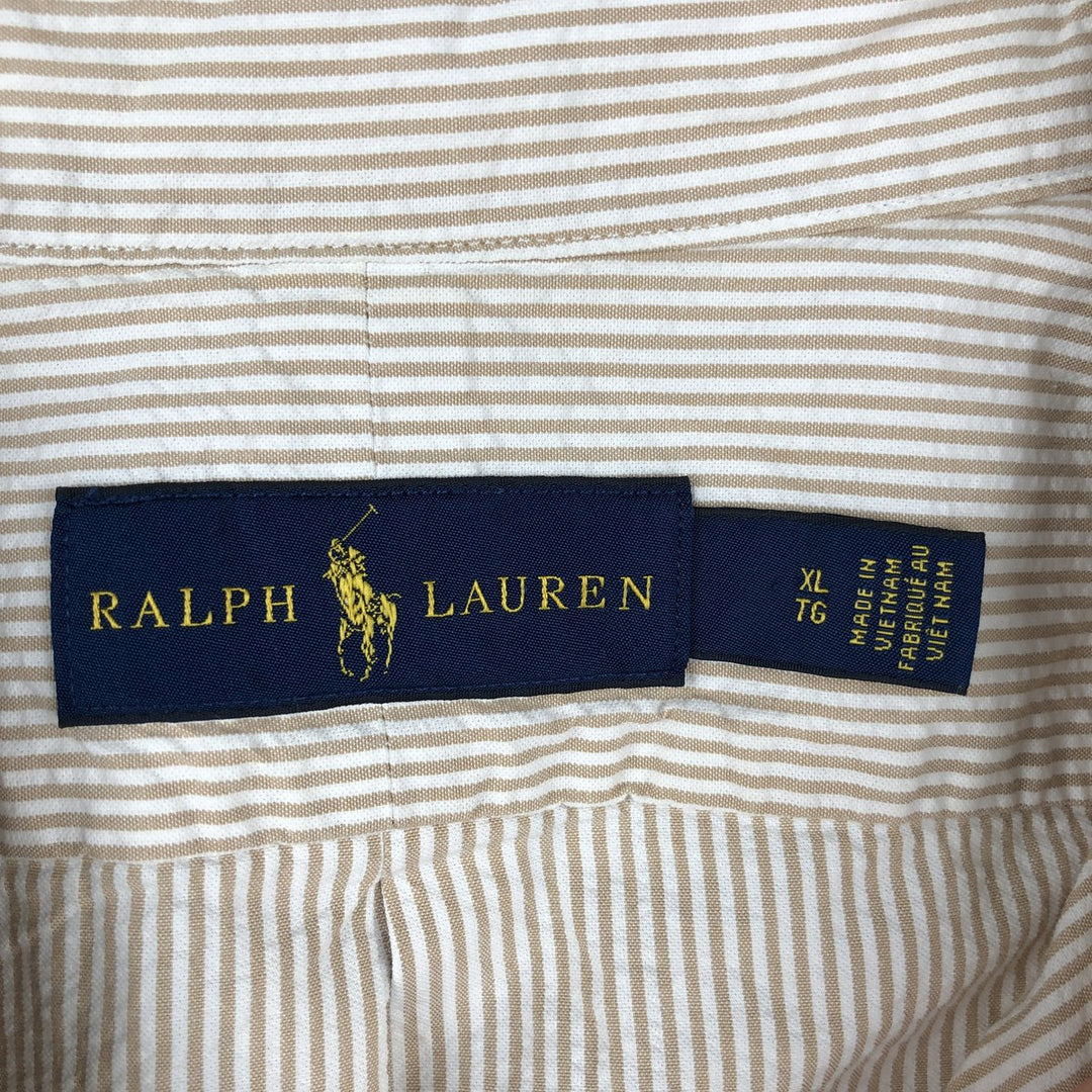 Ralph Lauren Seersucker Short Sleeve Button-Down Striped Shirt Men's XL cotton Beige type Vintage Second Hand