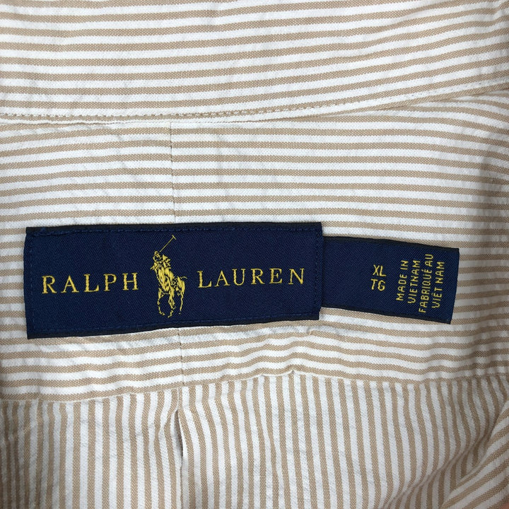 Ralph Lauren Seersucker Short Sleeve Button-Down Striped Shirt Men's XL cotton Beige type Vintage Second Hand