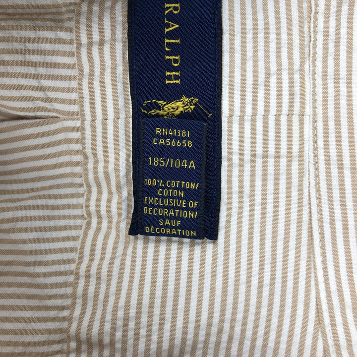 Ralph Lauren Seersucker Short Sleeve Button-Down Striped Shirt Men's XL cotton Beige type Vintage Second Hand