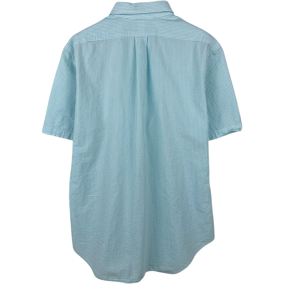 Ralph Lauren Classic Fit Seersucker Short Sleeve Button Down Striped Shirt Men's M cotton turquoise blue Vintage Second Hand