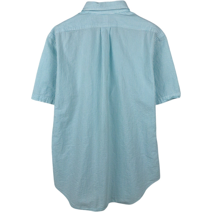 Ralph Lauren Classic Fit Seersucker Short Sleeve Button Down Striped Shirt Men's M cotton turquoise blue Vintage Second Hand