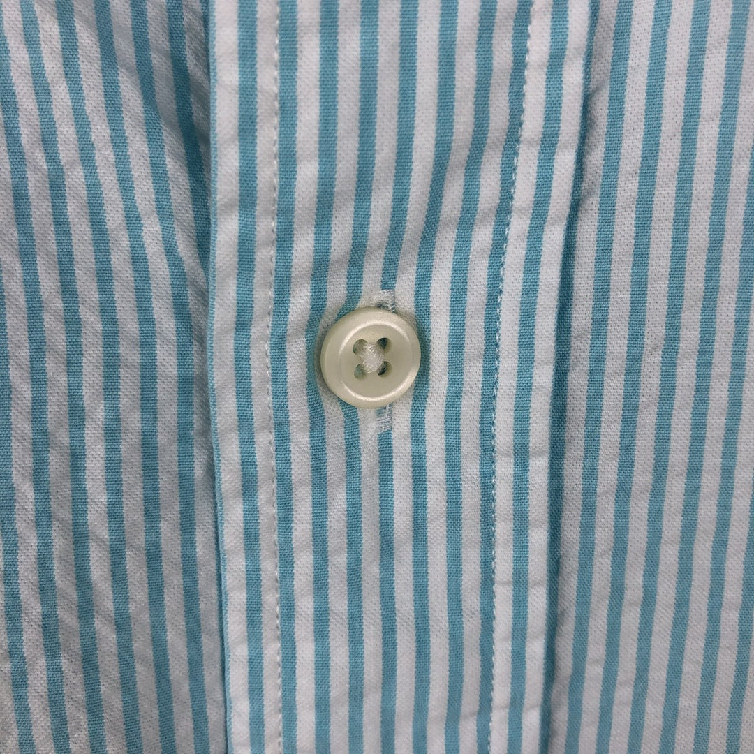 Ralph Lauren Classic Fit Seersucker Short Sleeve Button Down Striped Shirt Men's M cotton turquoise blue Vintage Second Hand