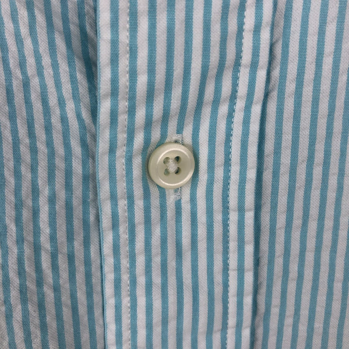 Ralph Lauren Classic Fit Seersucker Short Sleeve Button Down Striped Shirt Men's M cotton turquoise blue Vintage Second Hand