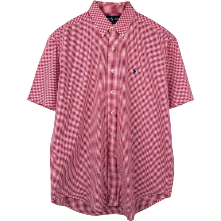 Ralph Lauren BLAKE Gingham Check Seersucker Short-Sleeve Button-Down Check Shirt, Men's Size L (approx.) cotton red type Vintage Second Hand