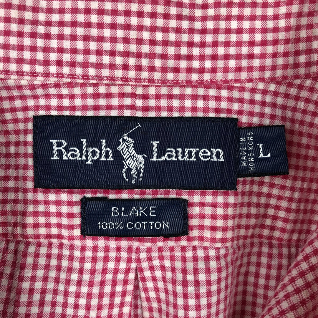 Ralph Lauren BLAKE Gingham Check Seersucker Short-Sleeve Button-Down Check Shirt, Men's Size L (approx.) cotton red type Vintage Second Hand
