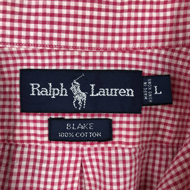 Ralph Lauren BLAKE Gingham Check Seersucker Short-Sleeve Button-Down Check Shirt, Men's Size L (approx.) cotton red type Vintage Second Hand