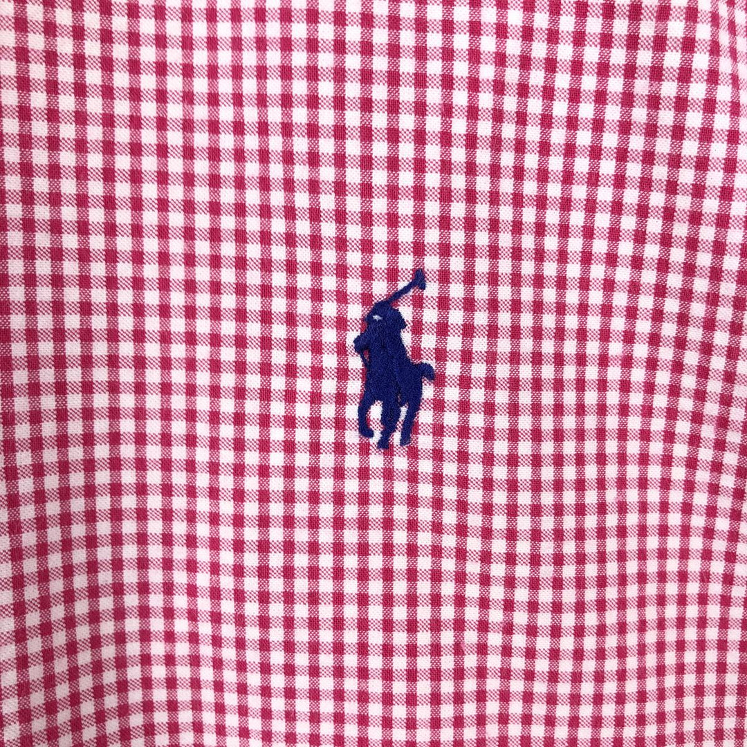Ralph Lauren BLAKE Gingham Check Seersucker Short-Sleeve Button-Down Check Shirt, Men's Size L (approx.) cotton red type Vintage Second Hand
