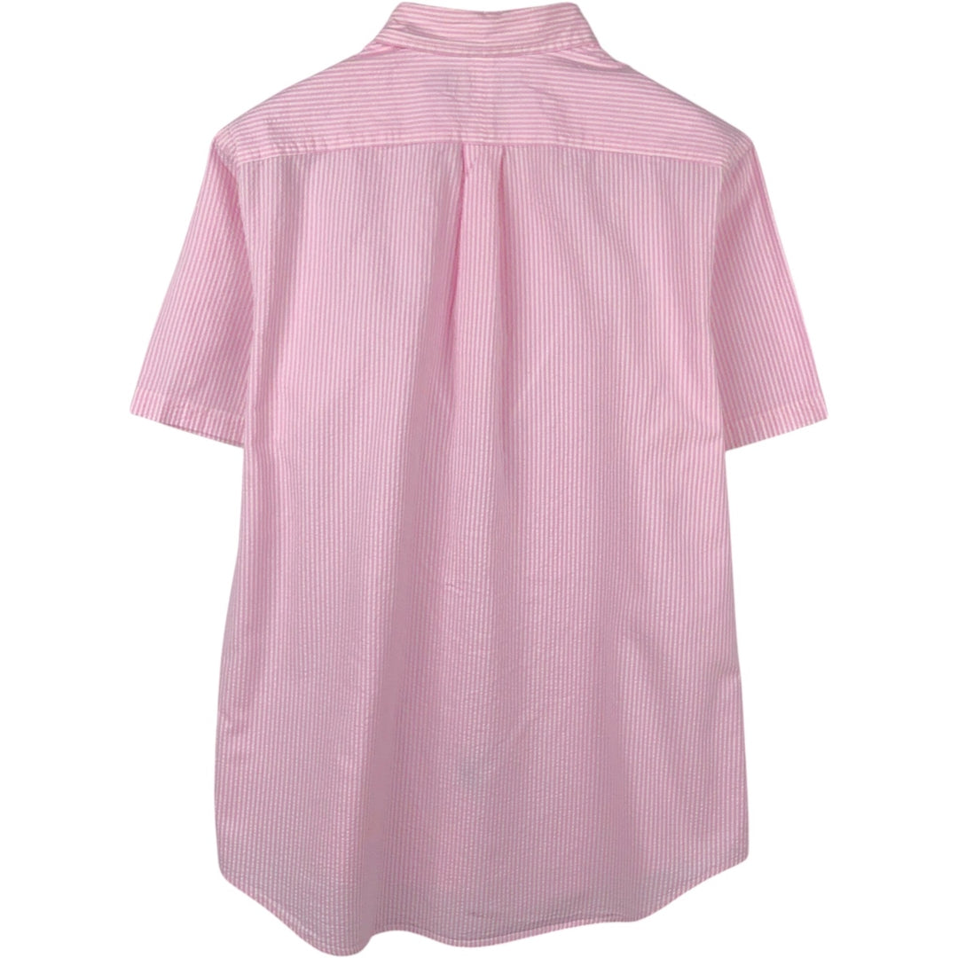 Ralph Lauren Seersucker Short Sleeve Button-Down Striped Shirt, Men's Size L cotton pink type Vintage Second Hand