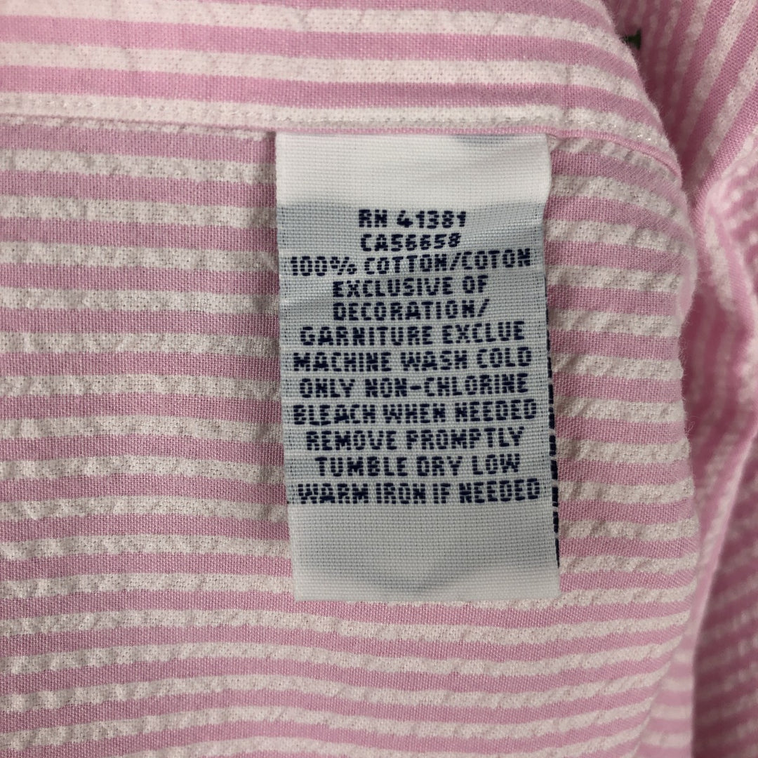 Ralph Lauren Seersucker Short Sleeve Button-Down Striped Shirt, Men's Size L cotton pink type Vintage Second Hand