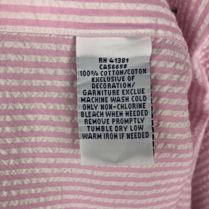 Ralph Lauren Seersucker Short Sleeve Button-Down Striped Shirt, Men's Size L cotton pink type Vintage Second Hand
