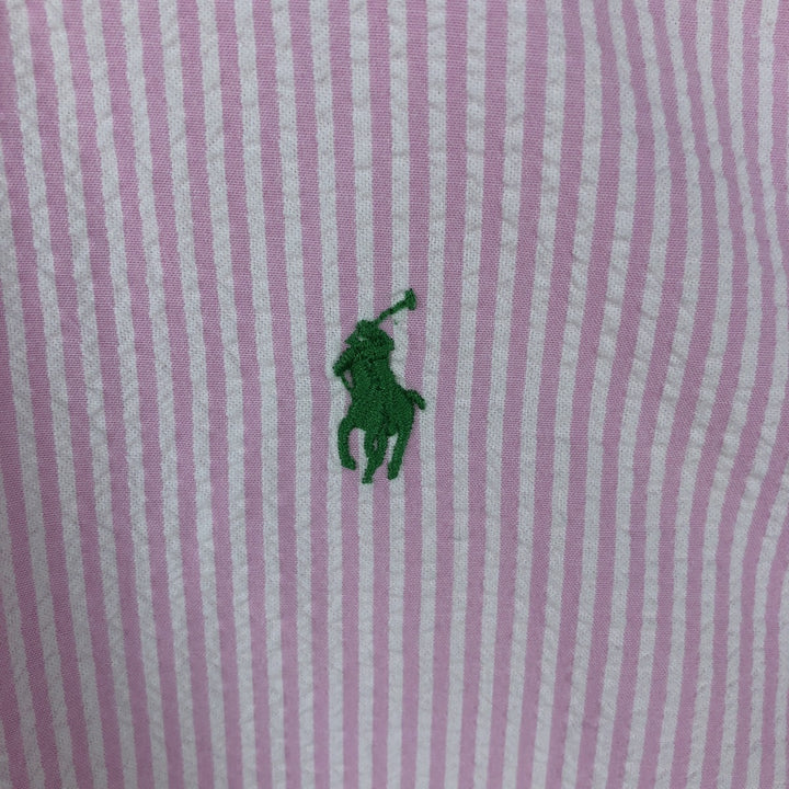 Ralph Lauren Seersucker Short Sleeve Button-Down Striped Shirt, Men's Size L cotton pink type Vintage Second Hand
