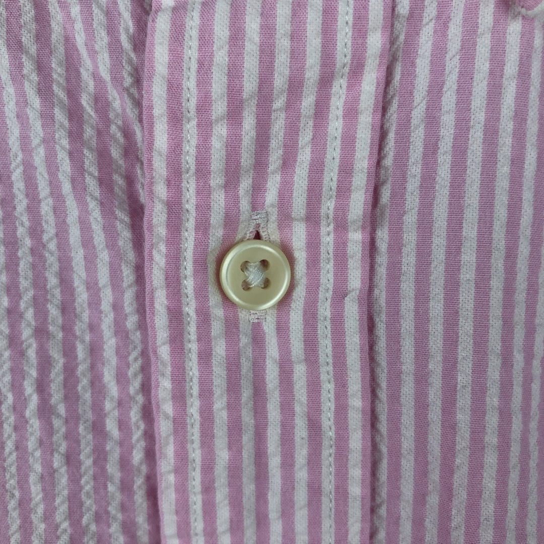 Ralph Lauren Seersucker Short Sleeve Button-Down Striped Shirt, Men's Size L cotton pink type Vintage Second Hand