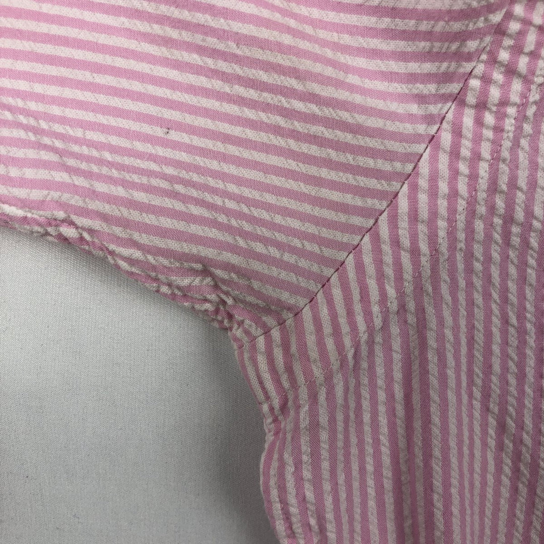 Ralph Lauren Seersucker Short Sleeve Button-Down Striped Shirt, Men's Size L cotton pink type Vintage Second Hand