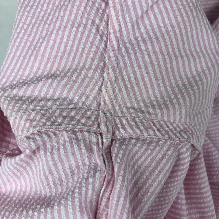 Ralph Lauren Seersucker Short Sleeve Button-Down Striped Shirt, Men's Size L cotton pink type Vintage Second Hand