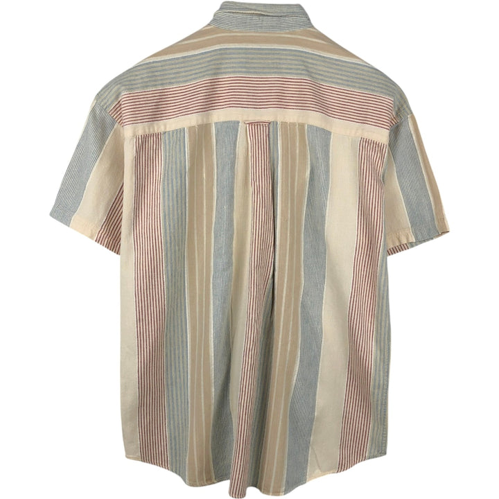 1980'S Ralph Lauren Chaps Multi-Striped Short-Sleeve Button-Down Striped Shirt, Men's Size XL (Equivalent), Vintage cotton Beige type Vintage Second Hand